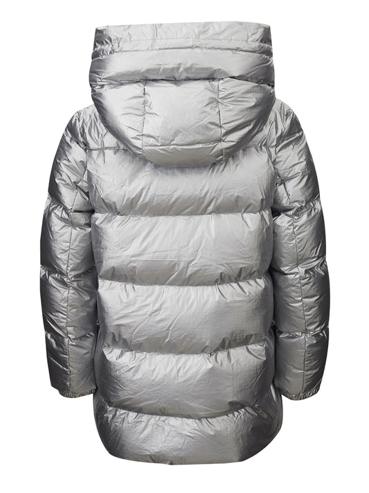 Chic Chrome Silver Quilted Puffy Jacket