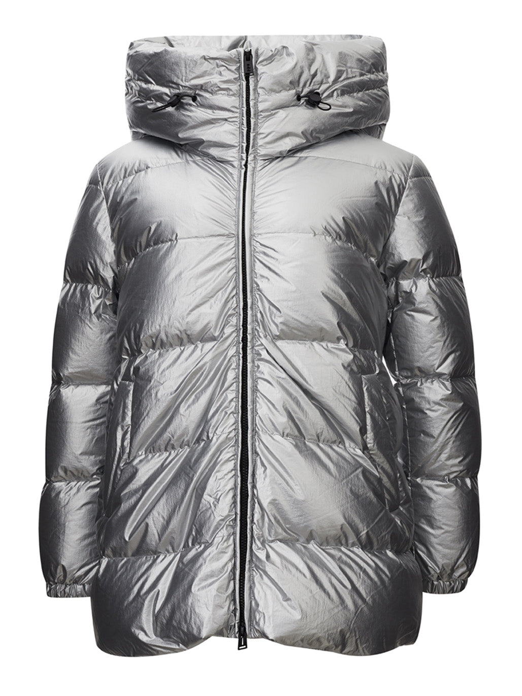 Chic Chrome Silver Quilted Puffy Jacket