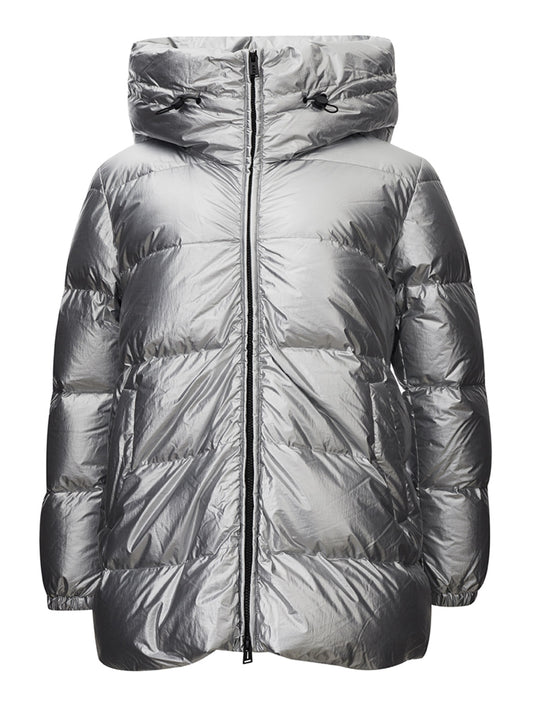 Chic Chrome Silver Quilted Puffy Jacket