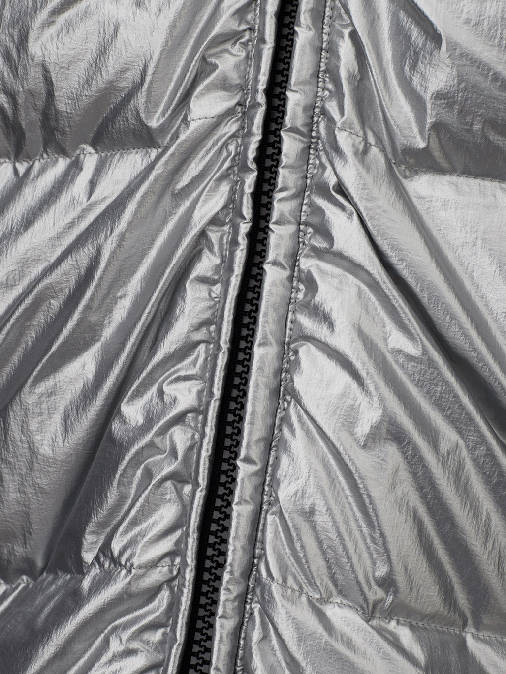 Chic Chrome Silver Quilted Puffy Jacket