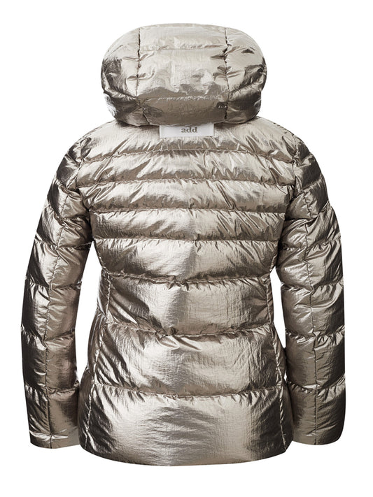 Elegant Silver Quilted Jacket with Detachable Hood