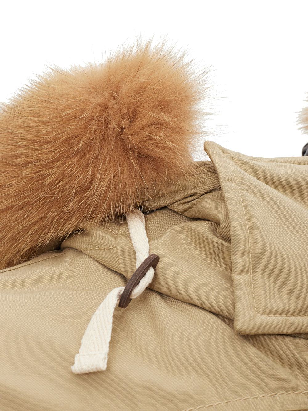 Beige Quilted Parka with Luxe Fur Collar