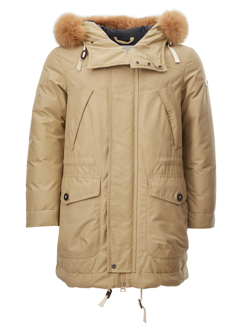 Beige Quilted Parka with Luxe Fur Collar