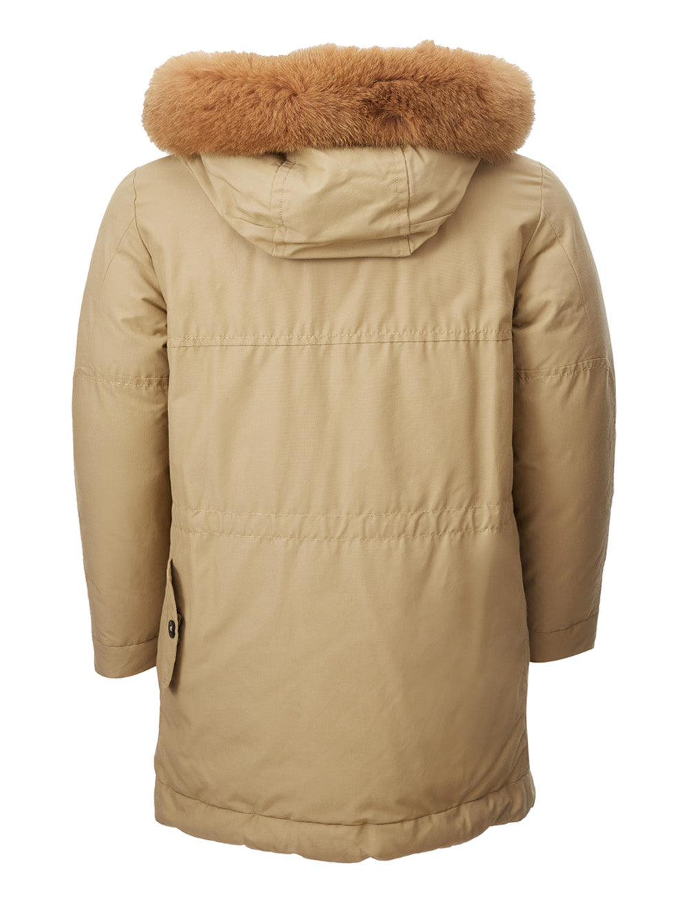 Beige Quilted Parka with Luxe Fur Collar