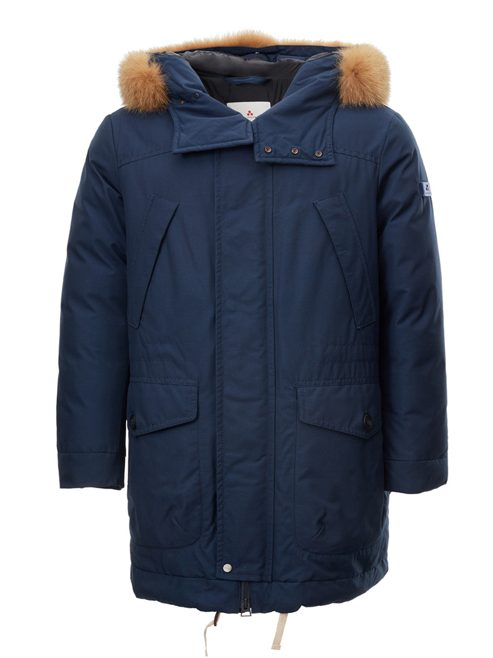 Elegant Blue Quilted Winter Parka with Fox Fur Collar