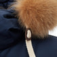 Elegant Blue Quilted Winter Parka with Fox Fur Collar