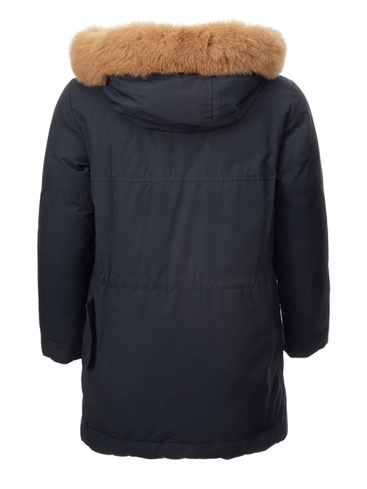 Elegant Navy Quilted Parka with Fur Collar