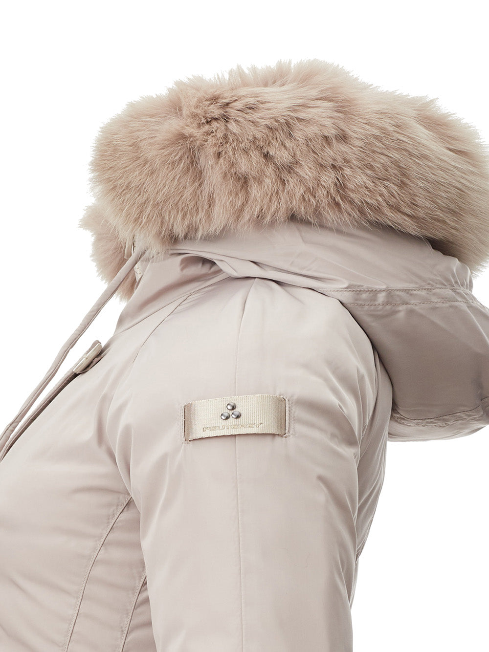 Elegant Quilted Mid-Length Beige Jacket with Fur