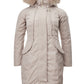 Elegant Quilted Mid-Length Beige Jacket with Fur