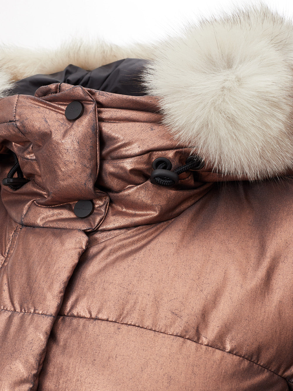 Elegant Bronze Quilted Jacket with Fox Fur Collar