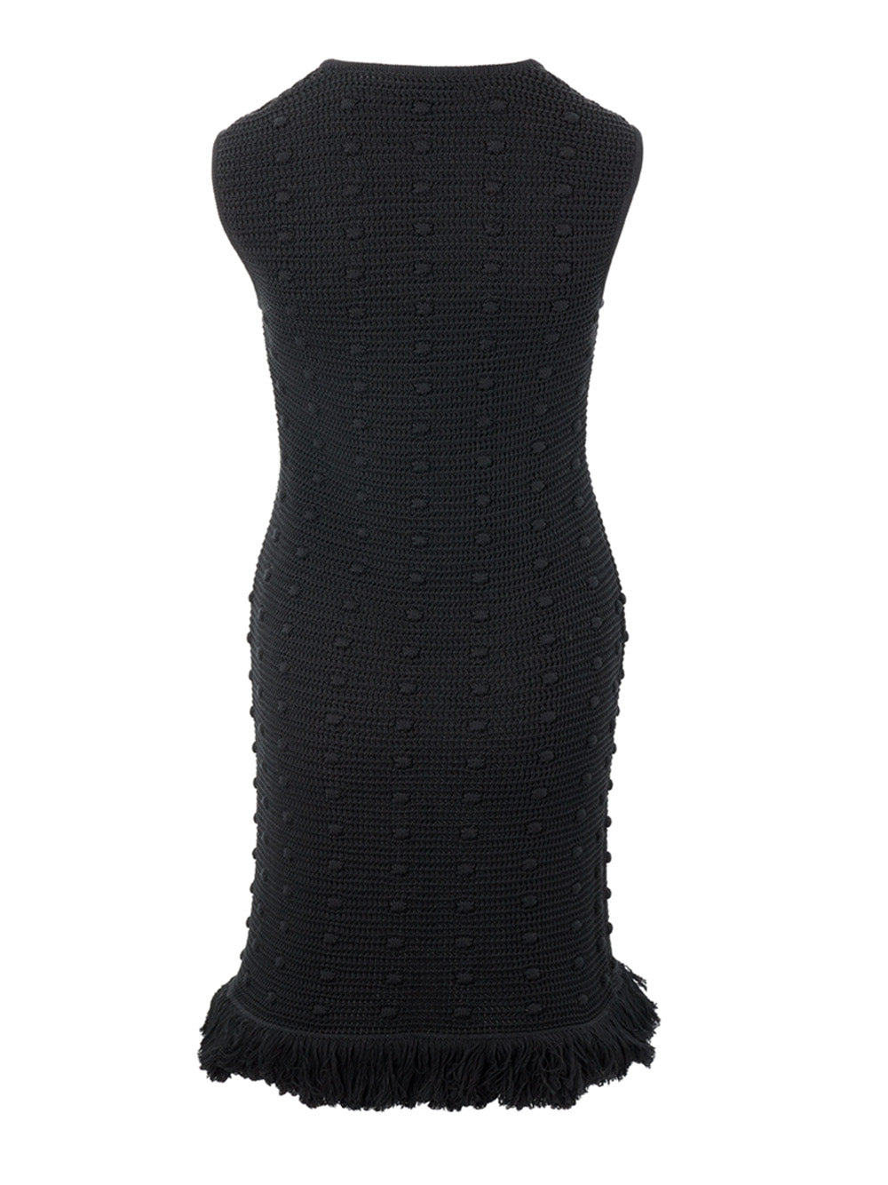 Elegant Black Knitted Pencil Dress with Fringes