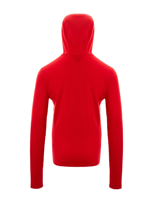 Elegant Red Cashmere Hooded Jumper