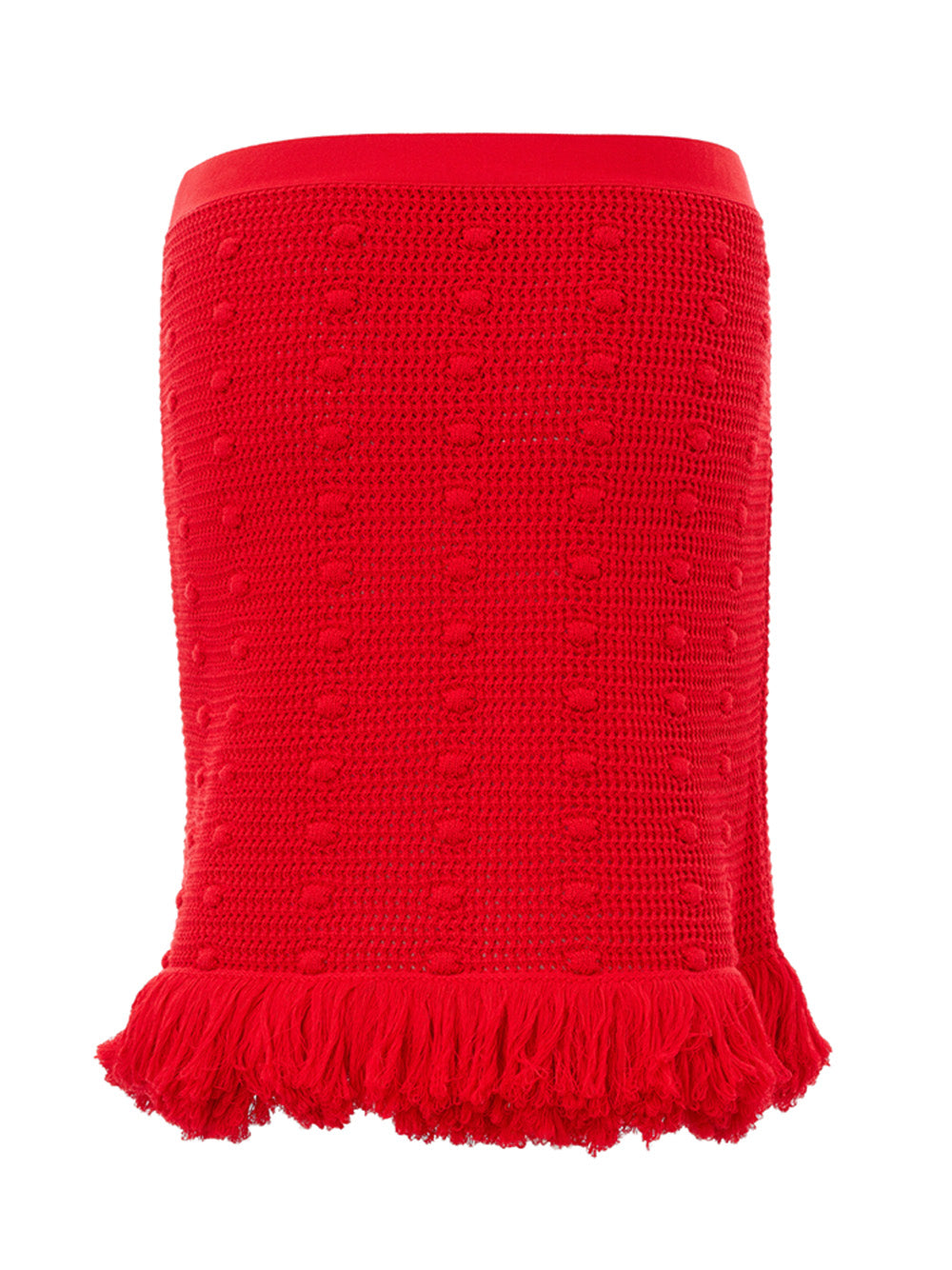 Elegant Red Pompom Detail Pencil Skirt