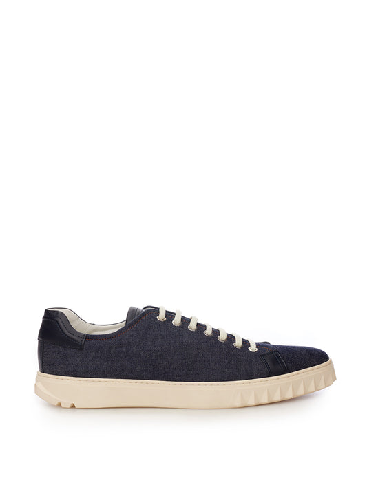 Chic Denim Sneakers With Leather Accents