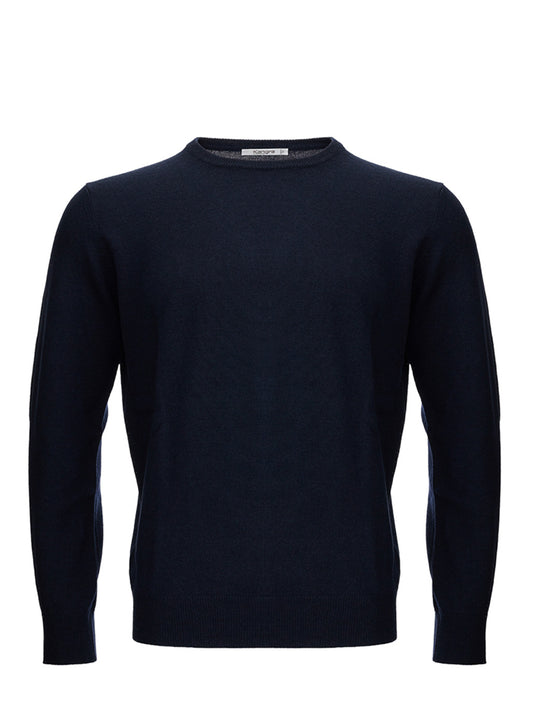 Elegant Blue Wool Blend Round Neck Sweater