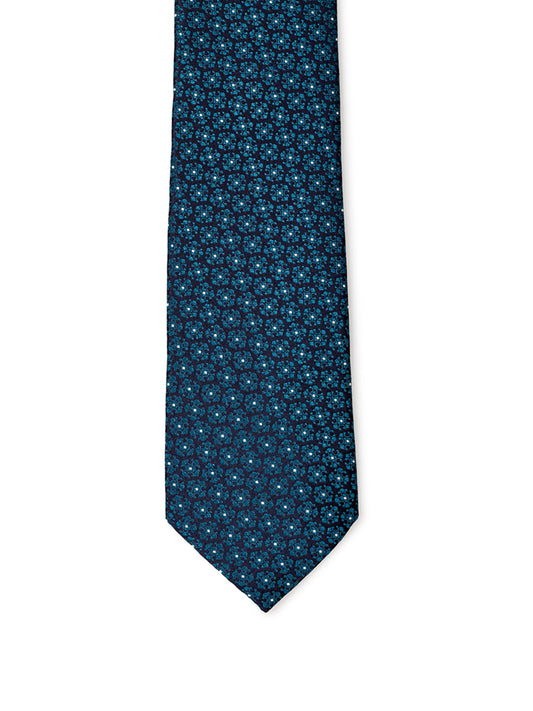 Elegant Floral Silk Tie in Oil Blue