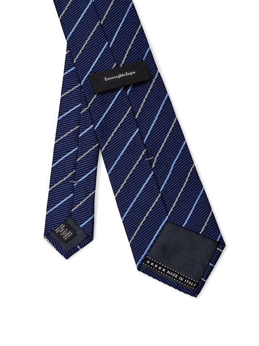 Elegant Blue Silk Tie with Oblique Print