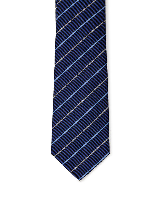 Elegant Blue Silk Tie with Oblique Print