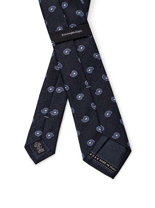 Elegant Blue Silk Tie with Cashmere Motif