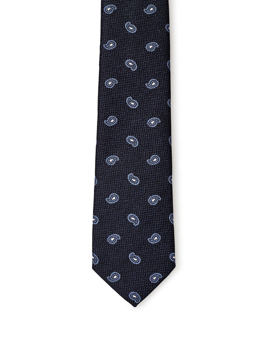 Elegant Blue Silk Tie with Cashmere Motif