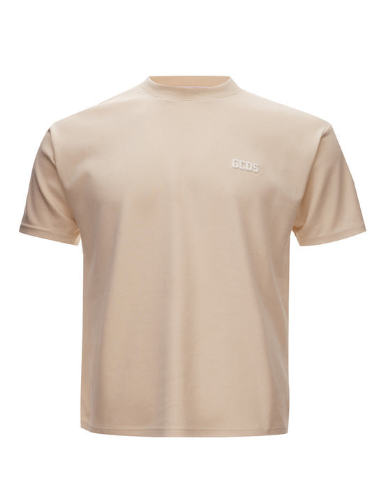 Oversized Beige Cotton Tee with 3D Logo