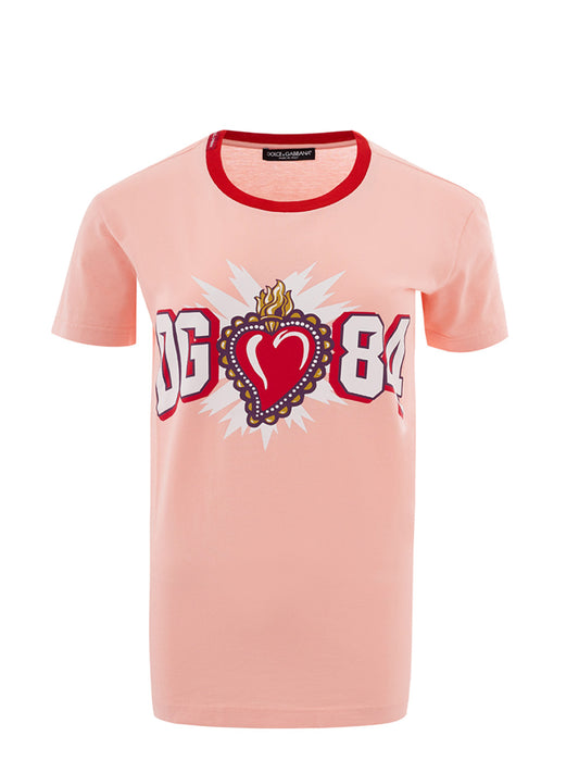 Elegant Pink Cotton Tee with Logo Print