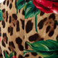 Elegant Leopard Print Silk Top with Rose Detail