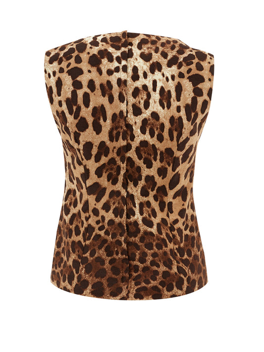 Elegant Leopard Print Sleeveless Jacket