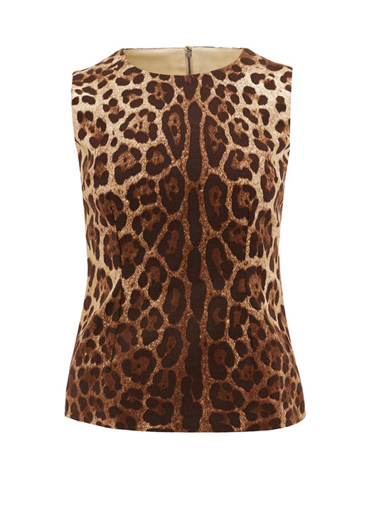 Elegant Leopard Print Sleeveless Jacket