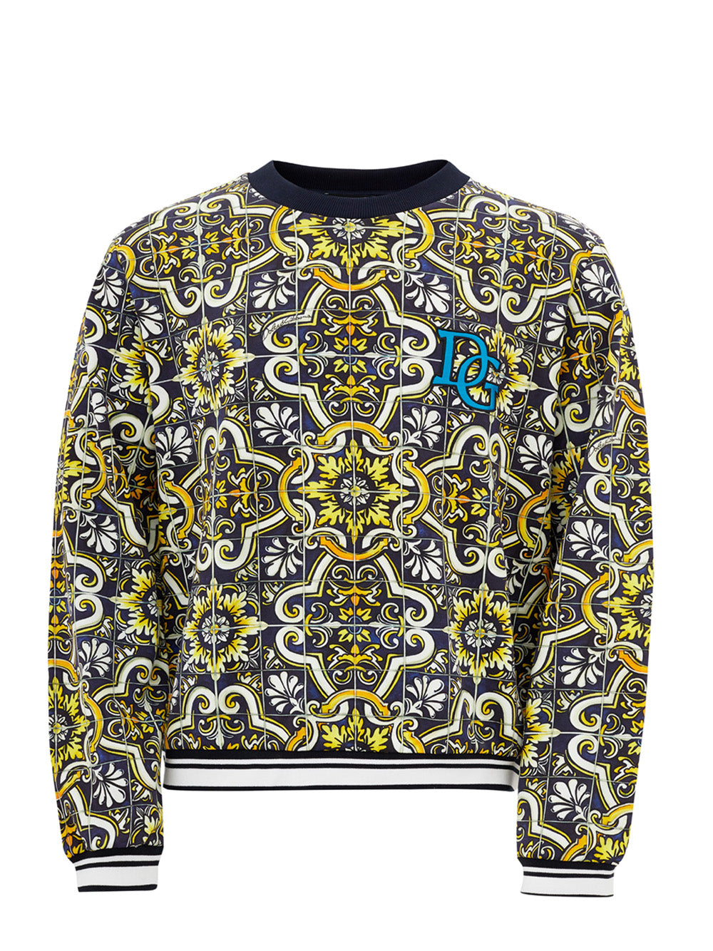 Majolica Print Cotton Sweatshirt - Yellow/Blue