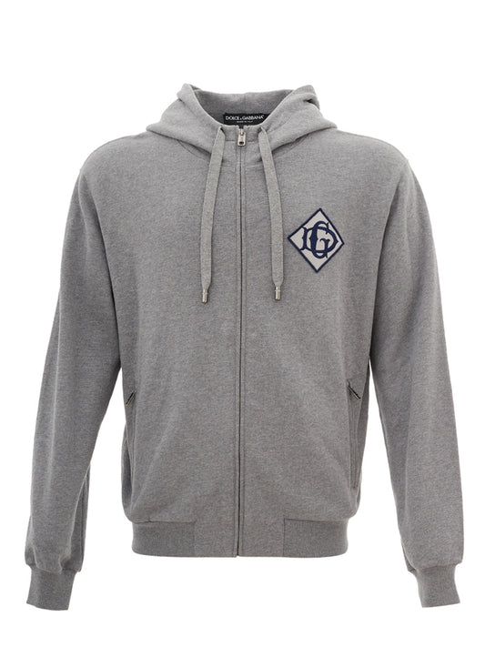 Elegant Grey Cotton Zip Sweatshirt