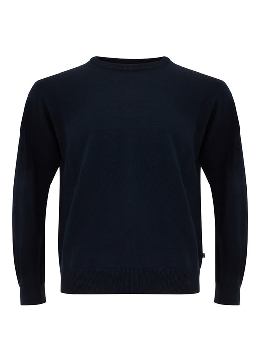 Elegant Blu Wool Round Neck Jumper - Regular Fit