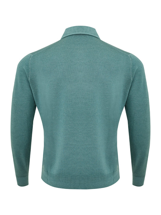 Elegant Green Wool and Silk Polo Shirt