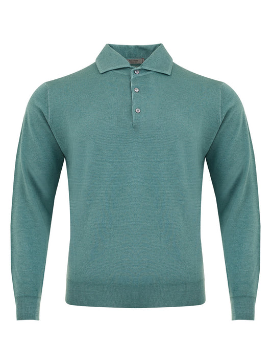 Elegant Green Wool and Silk Polo Shirt