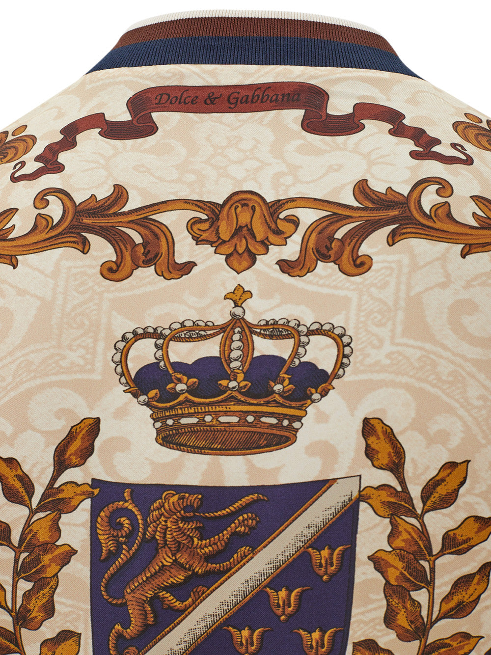 Beige Heraldry Silk Bomber Jacket