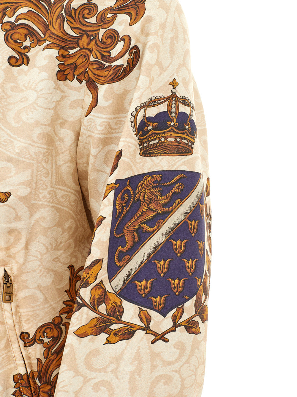 Beige Heraldry Silk Bomber Jacket