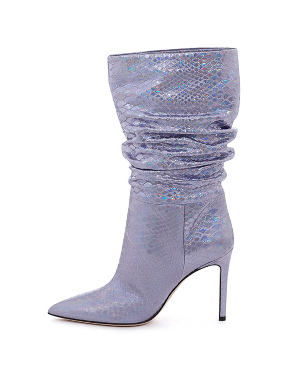 Lilac Reptile Print Leather Ankle Boot