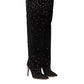 Crystal-Embellished Suede Thigh-High Boots