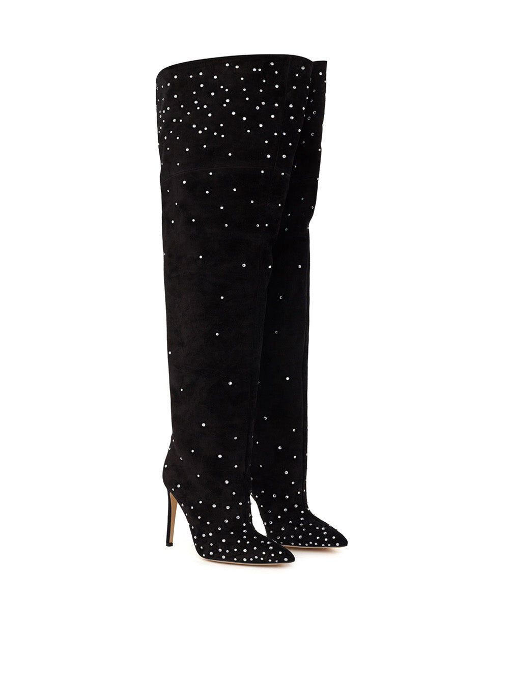 Crystal-Embellished Suede Thigh-High Boots