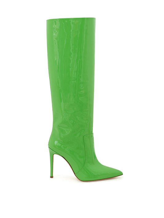 Chic Neon Green Patent Leather Knee Boots