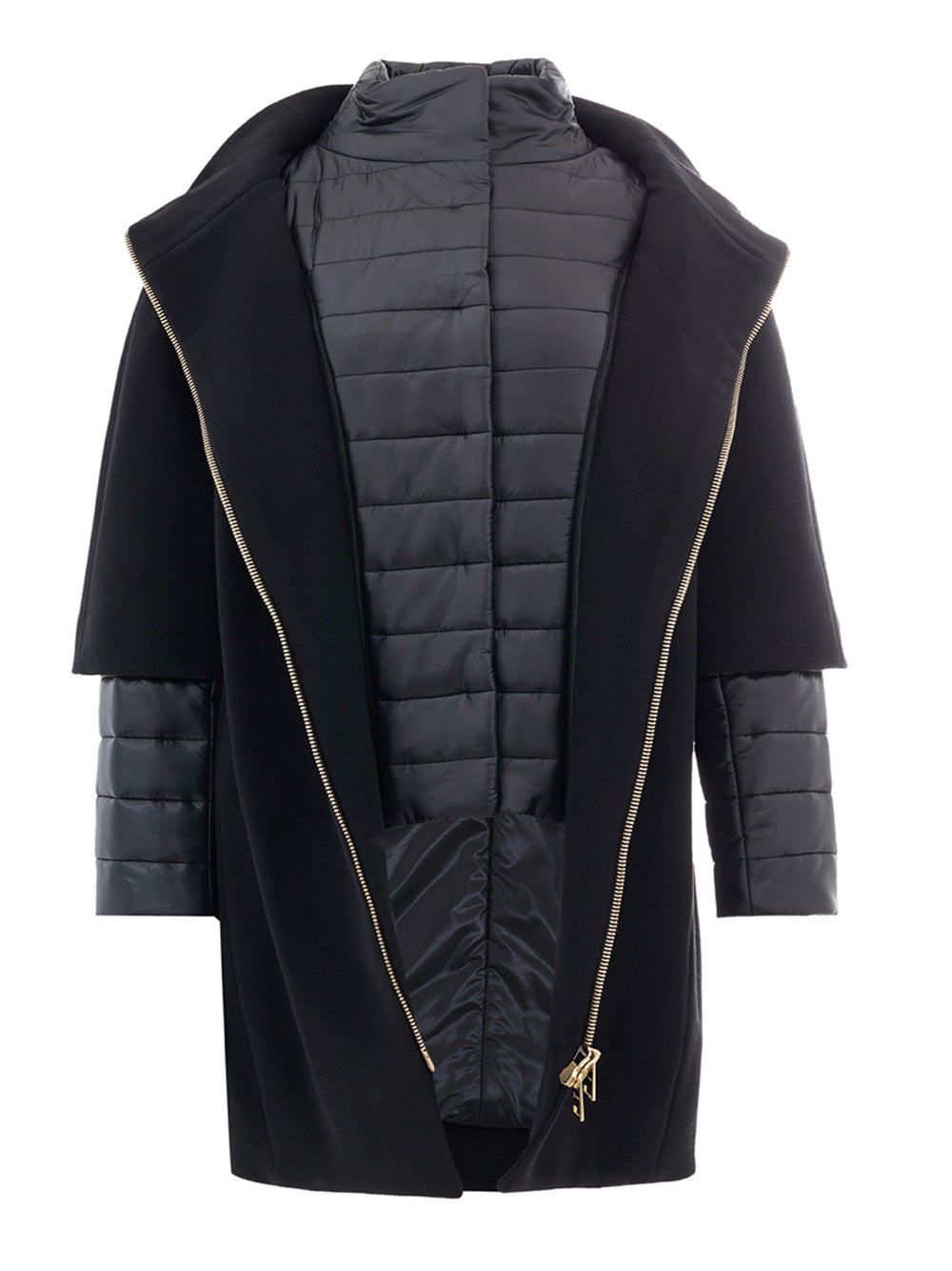 Elegant Wool-Blend Long Black Coat