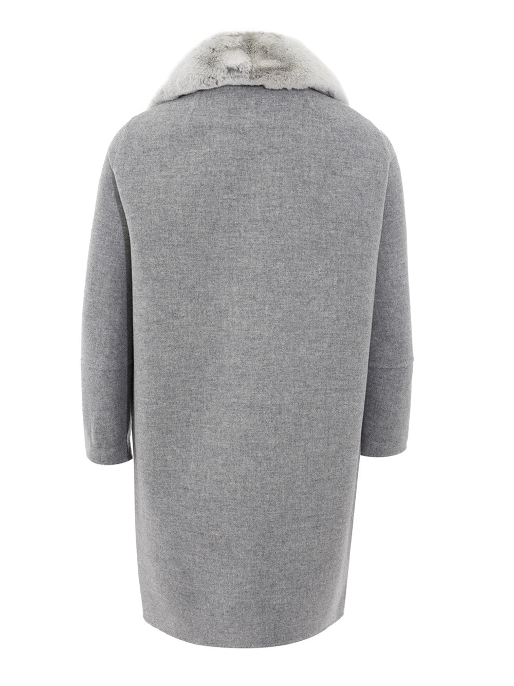 Elegant Grey Wool Coat with Removable Fur Collar