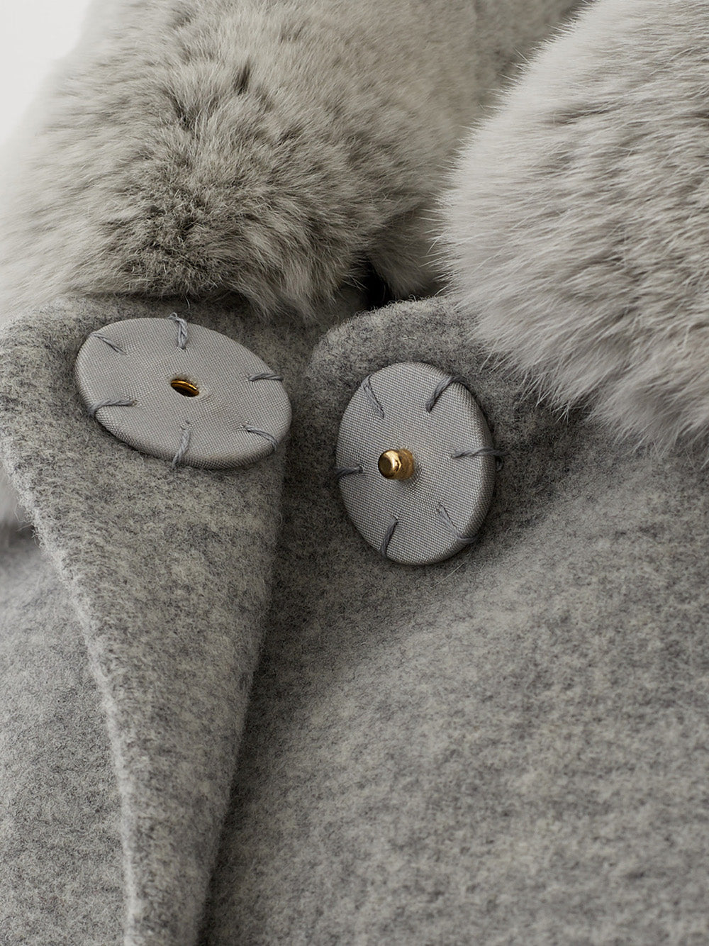 Elegant Grey Wool Coat with Removable Fur Collar