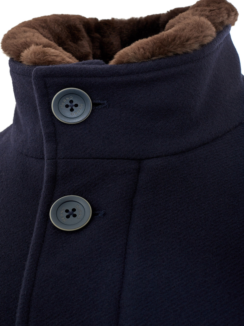 Blue Wool Jacket with Fur Collar