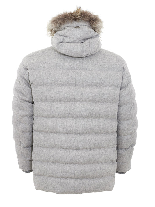 Elegant Quilted Grey Cashmere Blend Jacket