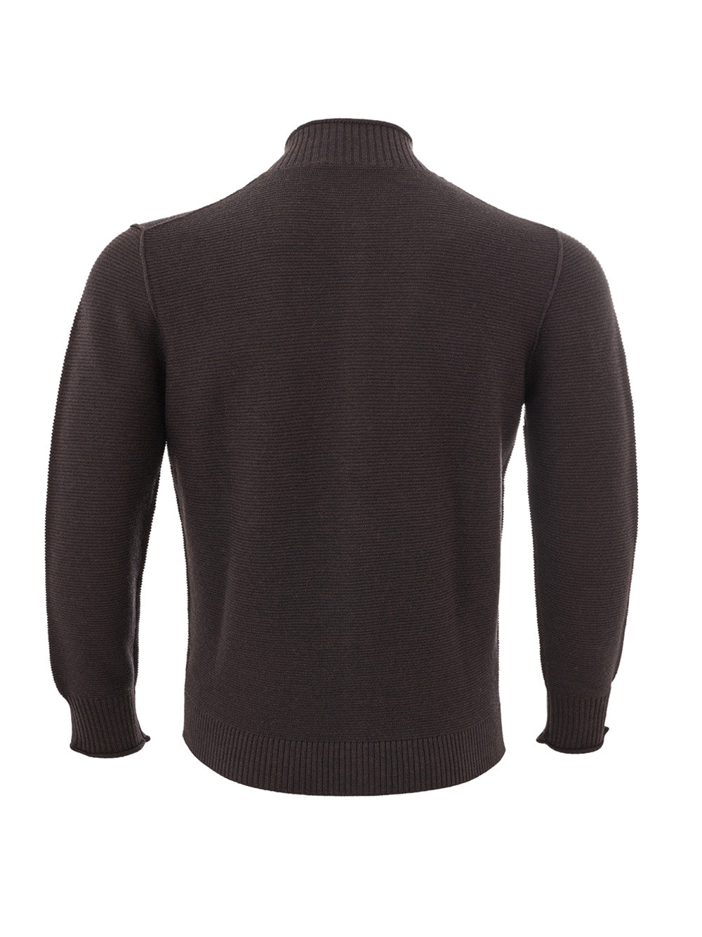 Elegant Brown Wool Turtleneck Cardigan