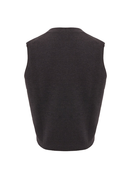 Elegant Wool Gilet in Dark Grey with Double Breast