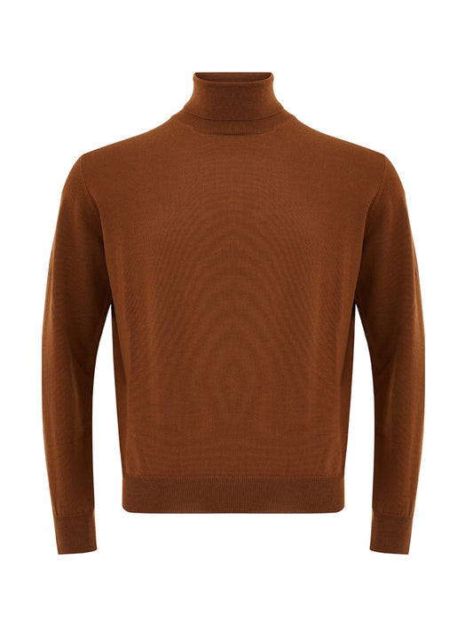 Elegant Brown Wool Turtleneck Jumper