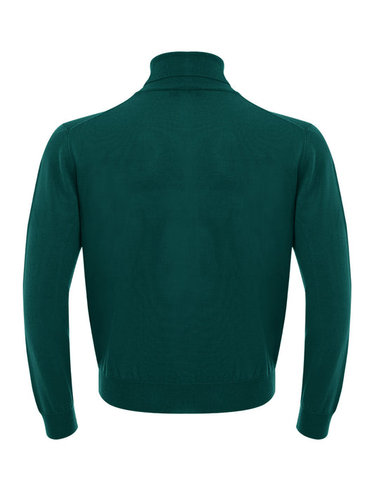 Elegant Green Turtleneck Wool Jumper