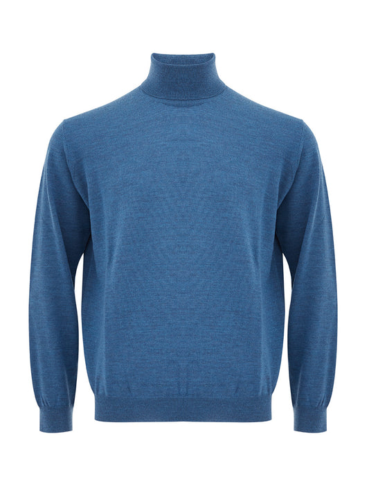 Elegant Light Blue Turtleneck Wool Jumper